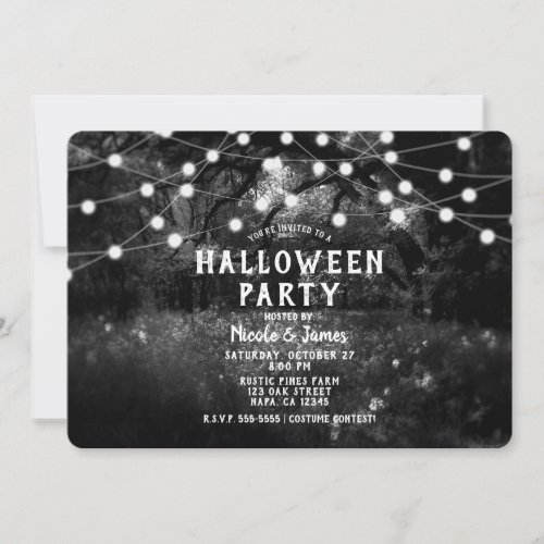 Black White Spooky Enchanted Forest Lights Invitation