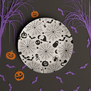 Black & White Spooky October Kids Halloween Party Paper Plates