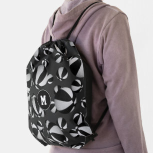 black white sports team colors basketball drawstring bag