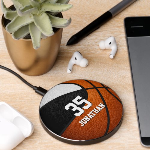 black white sports team colors basketball wireless charger 