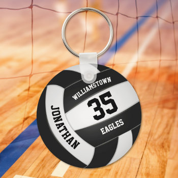 Black White Sports Team Colors Volleyball Keychain by katz_d_zynes at Zazzle