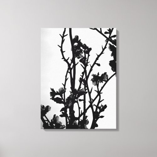 Black  White Spring Almond Tree Floral Art Graphic Canvas Print