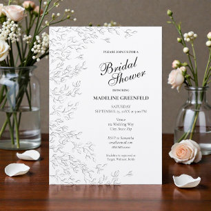 Black & White Spring Leaves Floral Bridal Shower Invitation