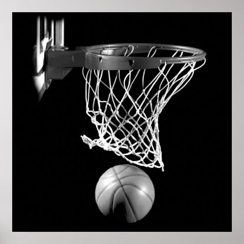 Black  White Square Basketball Ball  Net Poster