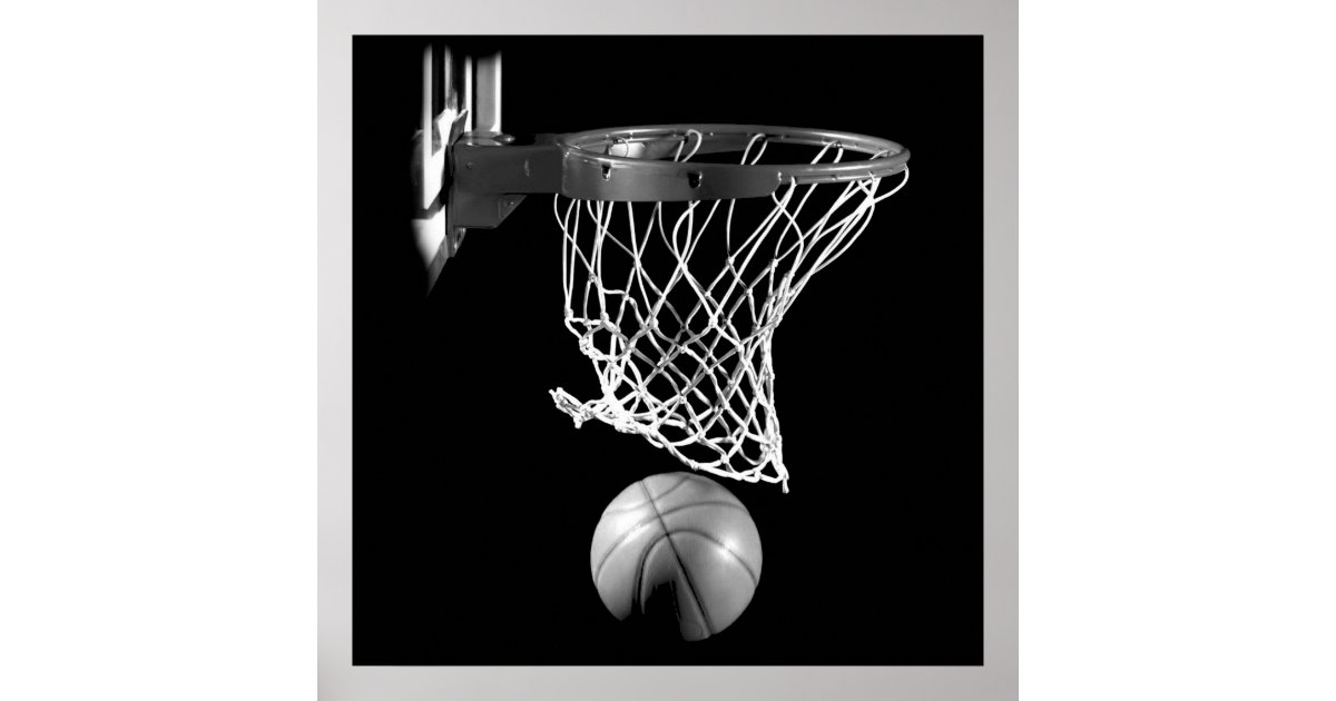 Black White Square Basketball Ball Net Poster Zazzle Com