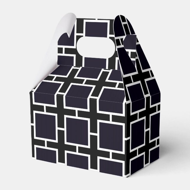 Black & White Square Chic Party Favor Boxes (Front Side)