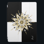 Black & White Square & Circle Mandala 2a iPad Pro Cover<br><div class="desc">Elegant modern black and white squares background with gold black and white circle mandala design. Optional monogram.</div>