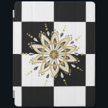 Black & White Square & Circle Mandala 2c iPad Smart Cover<br><div class="desc">Elegant modern black and white squares background with gold black and white circle mandala design.</div>