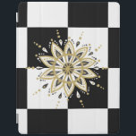 Black & White Square & Circle Mandala 2c iPad Smart Cover<br><div class="desc">Elegant modern black and white squares background with gold black and white circle mandala design.</div>