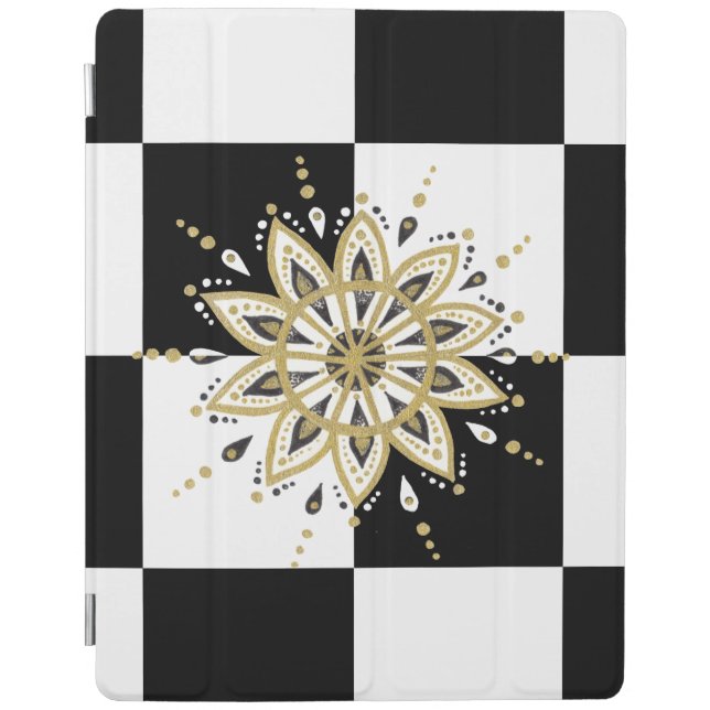 Black & White Square & Circle Mandala 2c iPad Smart Cover (Front)