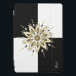 Black & White Square & Circle Mandala iPad Pro Cover<br><div class="desc">Elegant modern black and white squares background with gold black and white circle mandala design. Optional monogram.</div>