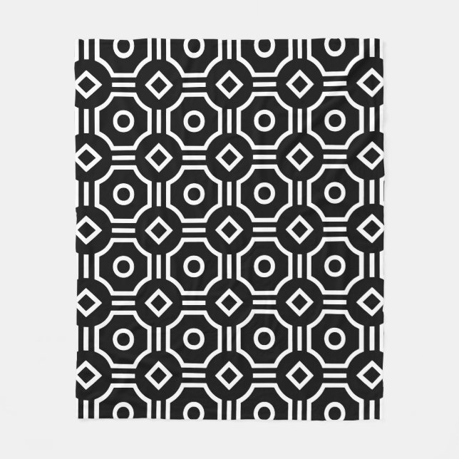 Black White Square Circle Optical Illusion Pattern Fleece Blanket (Front)