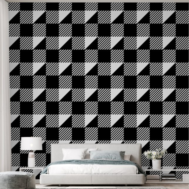Black White Square Geometric Classy ModernPattern Wallpaper (Bedroom)