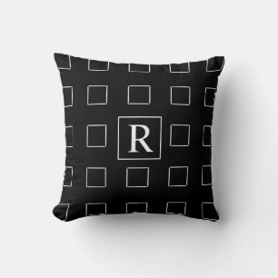 Black White Square Geometric Patterns Monograms Throw Pillow
