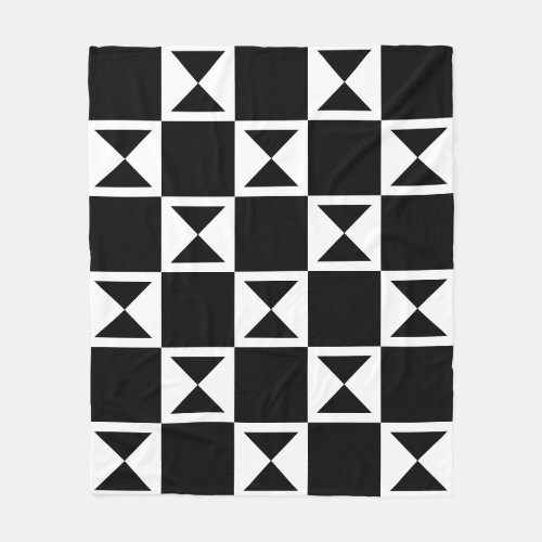 Black White Square Hourglass Checkerboard Pattern Fleece Blanket