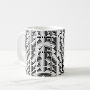 Black White Square Labyrinth Op-Art Greek Pattern Coffee Mug