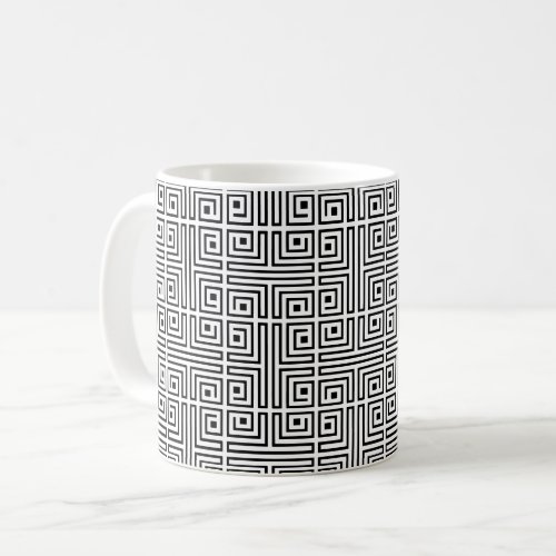 Black White Square Labyrinth Op_Art Greek Pattern Coffee Mug