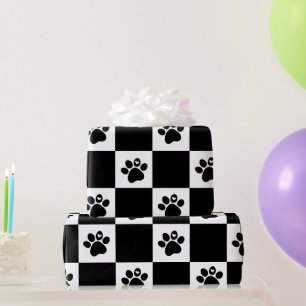 Black & White Square Pawprint Wrapping Paper