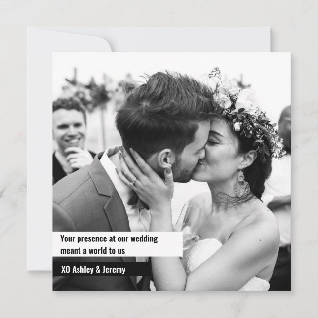 Black White Square Photo Wedding Thank You Card (Front)