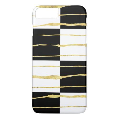 Black  White Square  Squiggly Gold Stripes 2a iPhone 8 Plus7 Plus Case