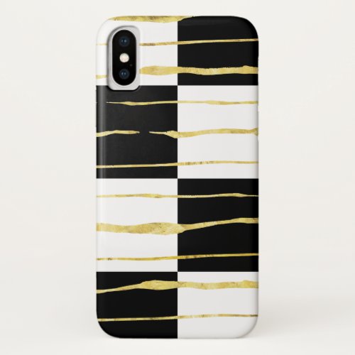 Black  White Square  Squiggly Gold Stripes iPhone X Case
