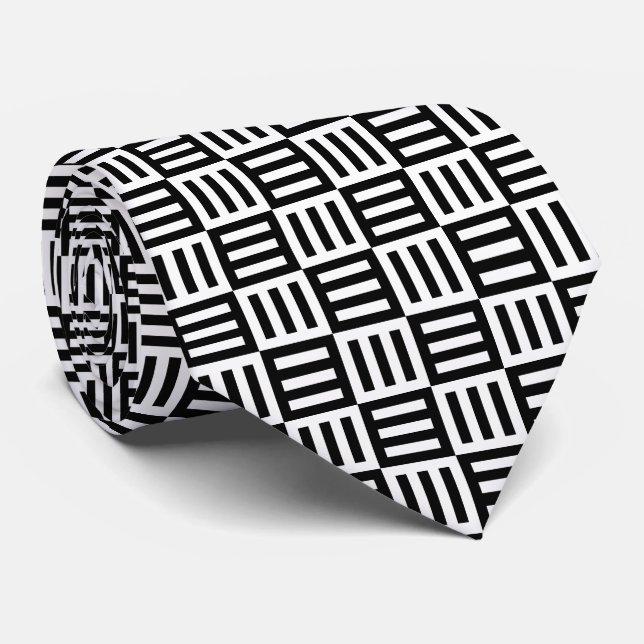 Black white square stripes seamless pattern neck tie (Rolled)