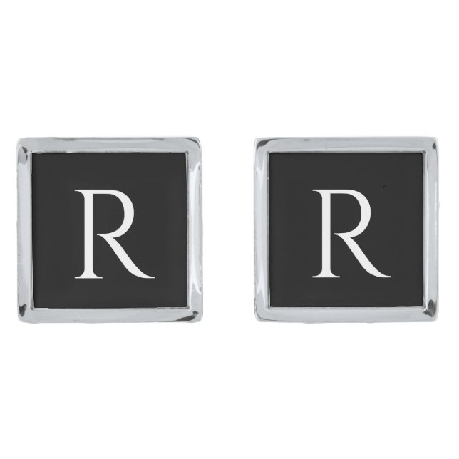 Black & White Square Wedding Groomsman Cufflinks (Front)