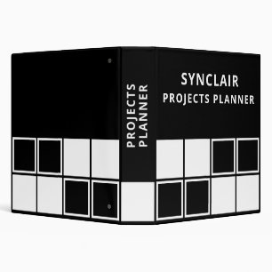 Black White Squared Personalized Projects Planner 3 Ring Binder