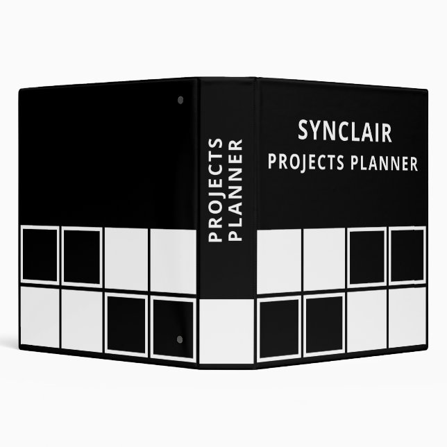 Black White Squared Personalized Projects Planner 3 Ring Binder (Background)