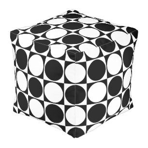Black &White Squares&Circles Fun Design Pouf