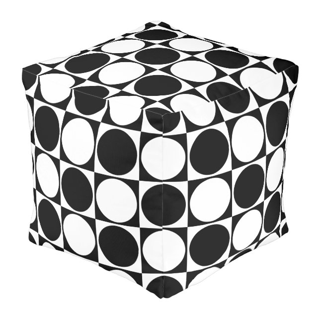 Black &White Squares&Circles Fun Design Pouf (Angled Front)