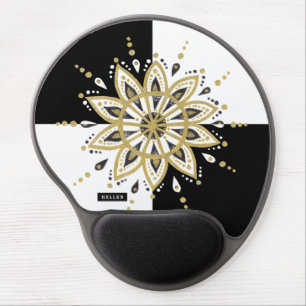 Black & white squares gold & black mandala 2d gel mouse pad