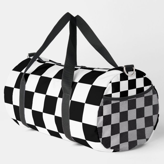 Black White Squares Modern Duffle Bag (Right Corner)