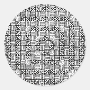 Black White Squares Stripes Pattern Design  Classic Round Sticker