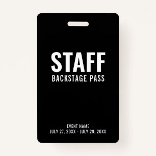 Black White Staff Backstage Pass ID Badge