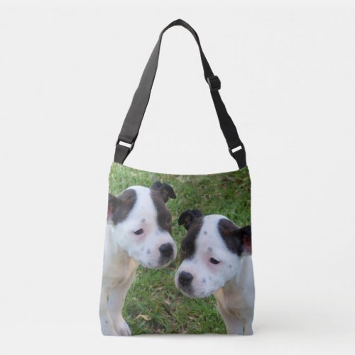 Black White Staffy Puppies Crossbody Bag