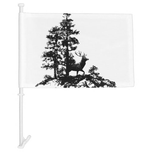 Black White Stag Deer Animal Nature art Car Flag