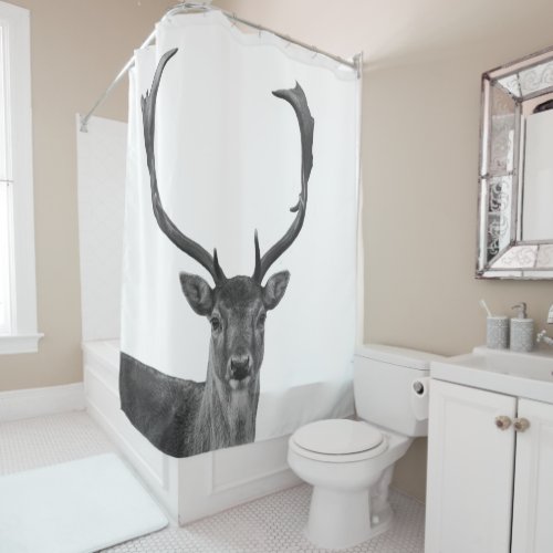 Black White Stag Deer Antler Shower Curtain