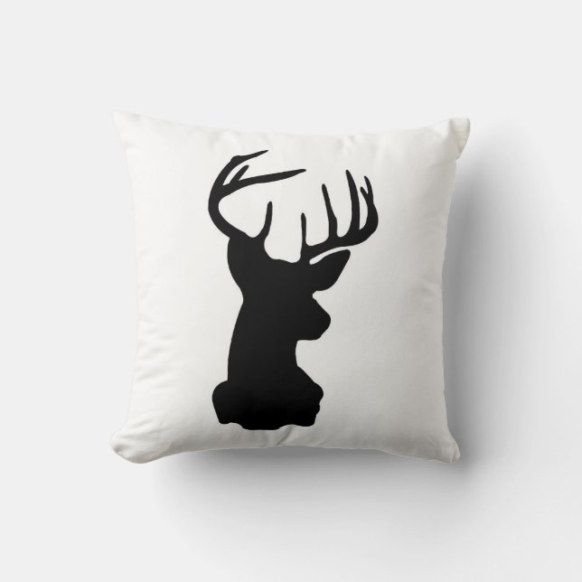 Black & White Stag Head Throw Pillow (Front)