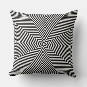 Black White Star Geometric Stripe Pattern Sofa Throw Pillow