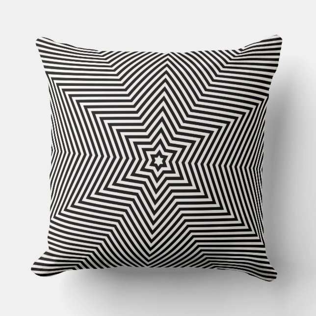 Black White Star Geometric Stripe Pattern Sofa Throw Pillow (Front)