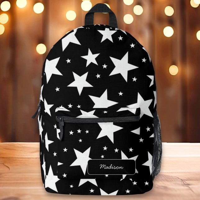 Black & White Star Preppy Custom Name Printed Backpack (Creator Uploaded)