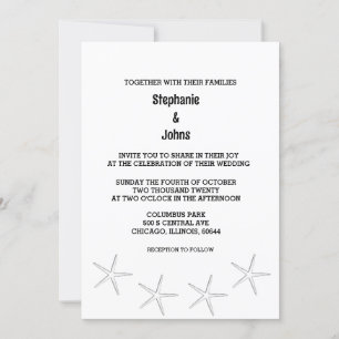 Black White Starfish Beach Destination Wedding Invitation