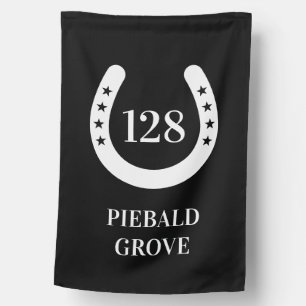 Black White Starry Horseshoe House Number Flag