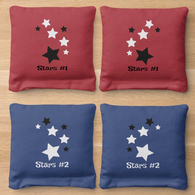 Black & White Stars Design Cornhole Bean Bags (Wood)