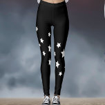 Black White stars Leggings<br><div class="desc">A simple diagonal pattern with white stars on a black background.  Transparent background,  so you can change the color to fit your style.</div>