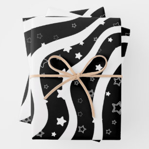 Black &White Stars On Lines Elegant  Design Wrapping Paper Sheets