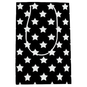 Black White Stars Pattern Decorative Medium Gift Bag