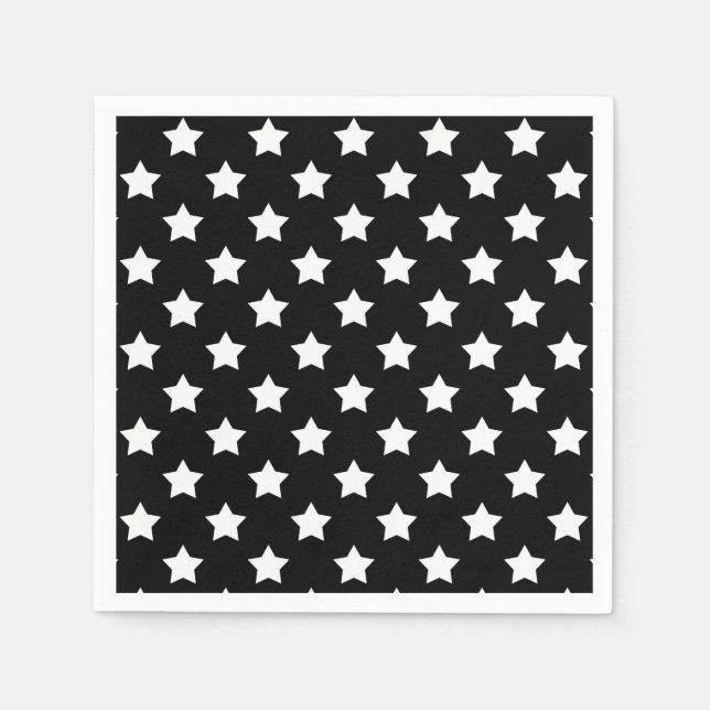 Black White Stars Pattern Decorative Napkins (Front)