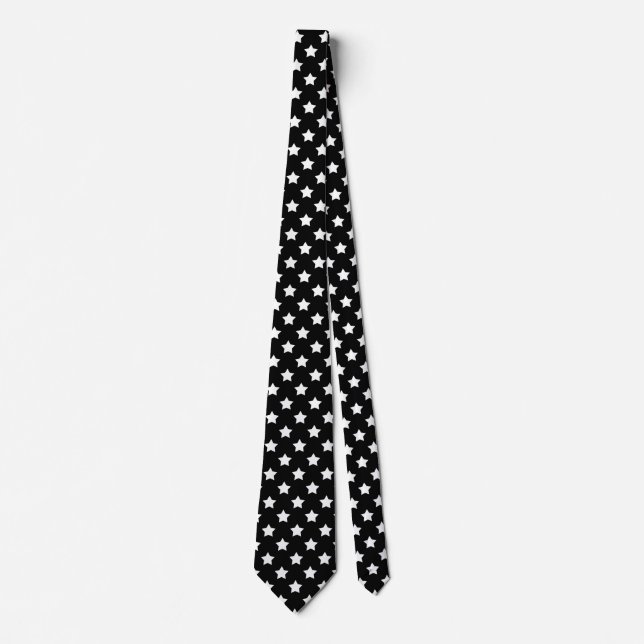 Black White Stars Pattern Decorative Neck Tie (Front)